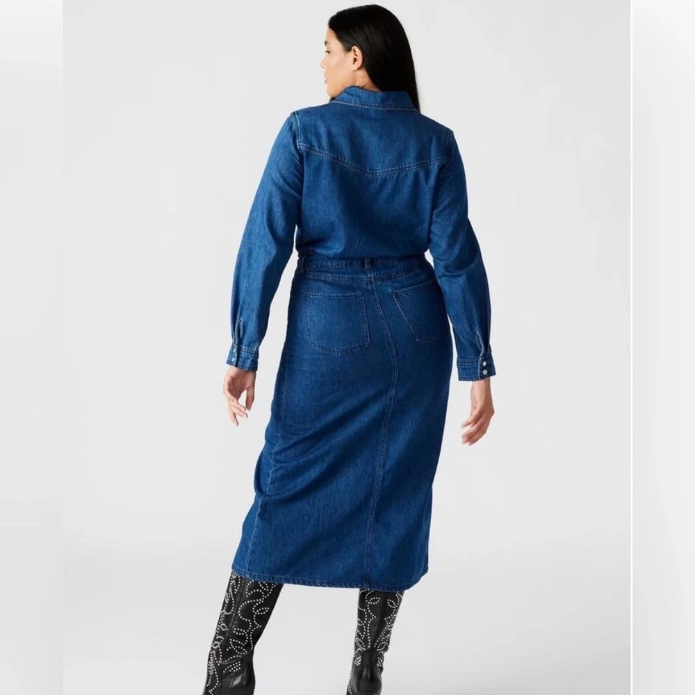 NWT Steve Madden "Dakoda" Denim Maxi Dress Pearl Snap – Size 6 - Picture 3 of 12